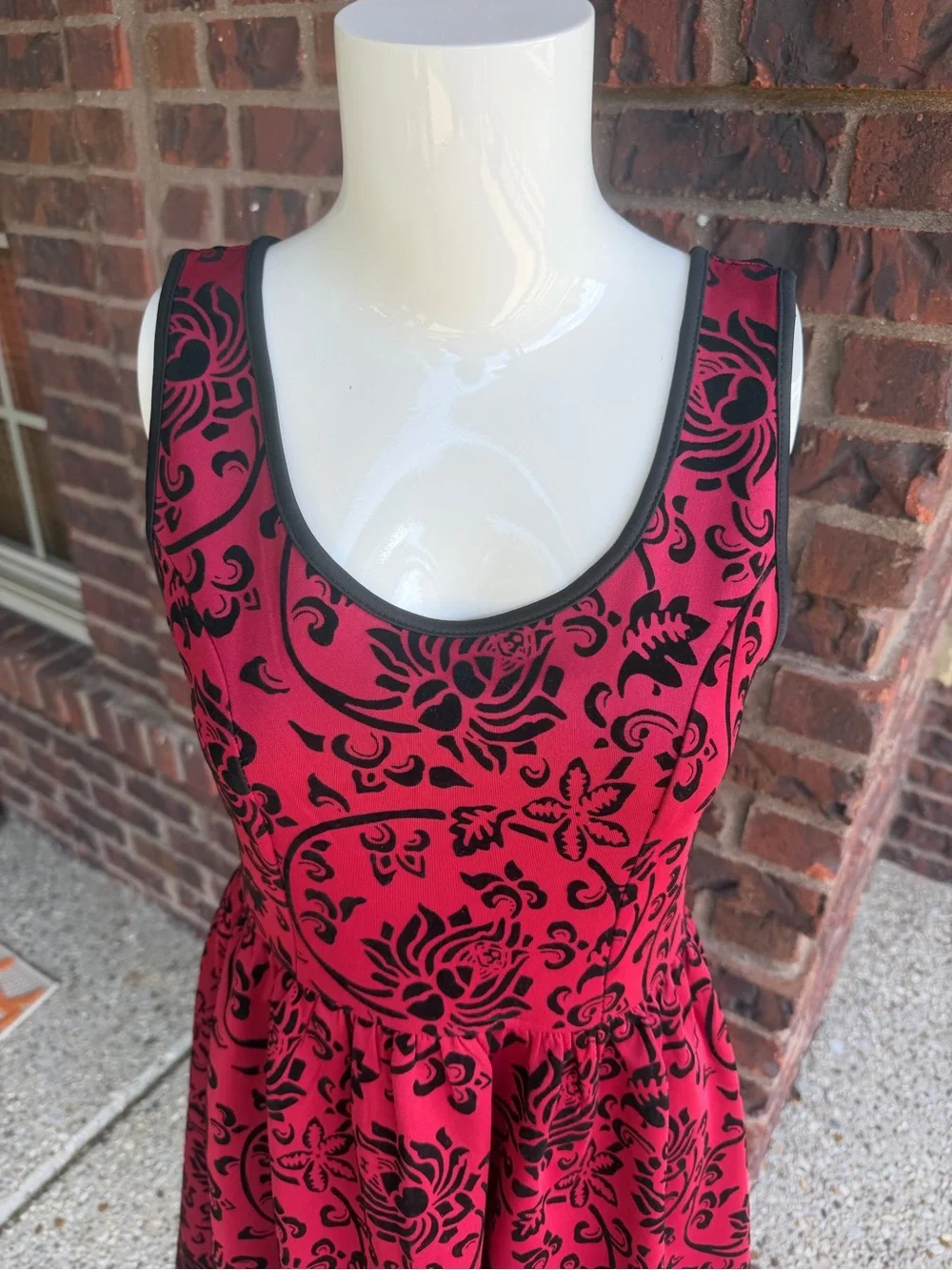 Coco Love Red Floral Flocked Fit & Flare Dress Sleeveless Size S